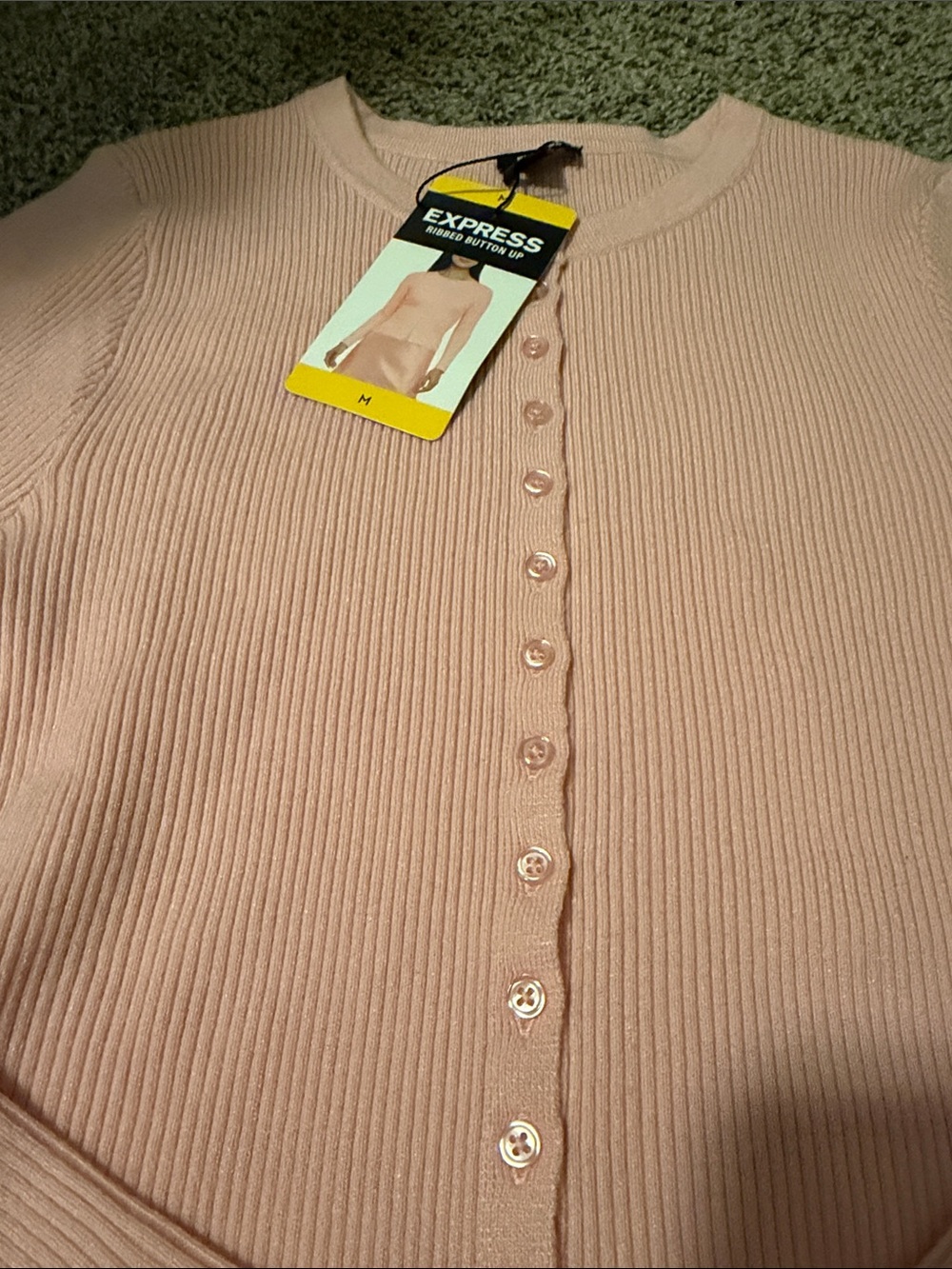 Express Light Pink Ribbed Button-Front Cardigan - Picture 4 of 5